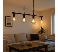 Lampe suspendue salle à manger lampe de table salon suspension industrielle métal noir 4 flammes, 4x E14, LxPxH 75x13x150 cm