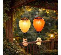 Lampe solaire Lampe à suspendre LED Montgolfière Lampe de balcon chien chat multicolore, métal plastique, LED blanc chaud, LxlxH 12x12x49 cm, set de 2