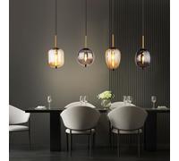 Lampe suspendue suspension lampe suspension lampe de table à manger, 4 ampoules métal noir ambre fumé, douilles E14, LxlxH 110x18,5x120cm