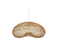 Lampe suspendue, Suspension luminaire en bois de rotin coloris beige et métal blanc - longueur 68 x profondeur 58 x Hauteur 33 cm - -