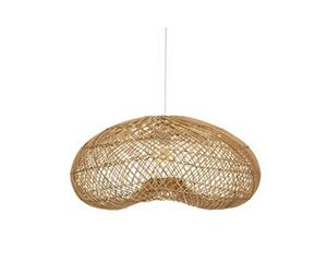 Lampe suspendue, Suspension luminaire en bois de rotin coloris beige et métal blanc - longueur 68 x profondeur 58 x Hauteur 33 cm - -