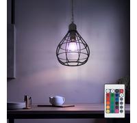 Lampe suspendue suspension plafonnier lampe de salon lampe de salle à manger, télécommande dimmable, écran grille noire, LED RGB 9W 806Lm blanc chaud, DxH 25x120cm