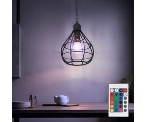 Lampe suspendue suspension plafonnier lampe de salon lampe de salle à manger, télécommande dimmable, écran grille noire, LED RGB 9W 806Lm blanc chaud, DxH 25x120cm