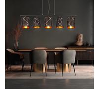 Lampe suspendue suspension table à manger noir or 5 flammes lampe de salle à manger E14 lampe de salon suspendue moderne, avec lignes décoratives dorées, 5x E14, LxH 90x140 cm