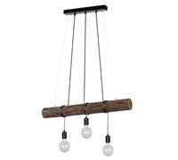 Lampe suspendue, table à manger, noir, lampe de salon, poutres en bois, 3 flammes, maison de campagne, réglable en hauteur, E27, LxlxH 65x8x210 cm