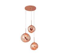 Lampe Suspendue Triple 'Triple Magma' en Verre Irrégulier Métallisé Rose, Cristal E27 - Idéale pour Salon, Chambre