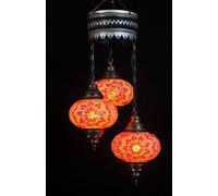 Lampe suspendue turque orange avec 3 boules en mosaïque – Lampe suspendue orientale pour un éclairage d'ambiance