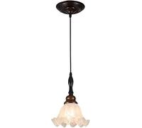 Lampe Suspendue Vintage De Style Américain for Chambre À Coucher, Fer Bronze Foncé Et Bois D'hévéa, Abat-jour En Verre Opale Pétales Volants, Intensité Variable 3 Couleurs for Salon, Salle Manger