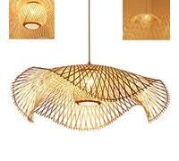Lampe Suspendue Vintage Lustre Tissé Pendentif Bambou Naturel Rotin Lampe À La Main Garden Applique Murale E27 Hauteur Réglable Lampe Suspension Restaurant Salon Chambre Salon Café Plafonnier,100cm
