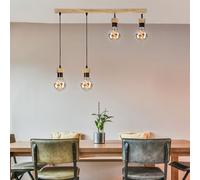 Lampe suspension bois chêne lampe bois suspension salon spot pivotant, métal noir, 4x douilles E27, L 75 cm