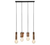 Lampe suspension bois suspension vintage plafonnier cuisine, métal eucalyptus noir, 4 lumières, H 150 cm, salle à manger salon