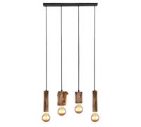 Lampe suspension bois suspension vintage plafonnier cuisine, métal eucalyptus noir, 4 lumières, H 150 cm, salle à manger salon