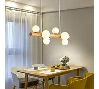 Lampe Suspension En Bois Massif Lumière Suspendu Restaurant Boule Ronde Lustre En Acajou Bande Haricot Magique Luminaire Pendentif Aux Lampes G9 Noyer Table À Manger Salon Chambre Lampes,Rawwood7heads