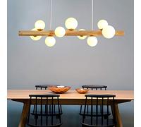 Lampe Suspension En Bois Massif Lumière Suspendu Restaurant Boule Ronde Lustre En Acajou Bande Haricot Magique Luminaire Pendentif Aux Lampes G9 Noyer Table À Manger Salon Chambre Lampes,Rawwood9heads