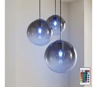 Lampe suspension plafonnier chrome salon télécommande verre dimmable dans un ensemble comprenant des lampes LED RVB