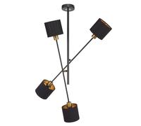Lampe suspension plafonnier tissu métallique 4 flammes lampe de salle à manger, spot couleur or noir, 4x douilles E14, HxLxP 81x77,5x77,5cm, WOFI 6603.04.10.9000