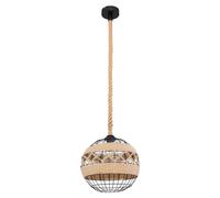 Lampe suspension rétro suspension corde de chanvre Lampe de table à manger Boho, treillis métallique noir, 1x E27, DxH 30 x 120 cm