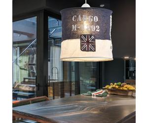 Lampe suspension suspension abat-jour lampe d'intérieur lampe abat-jour textile, bleu, blanc, lettrage, drapeau, éclairage cuisine x H 28 x 26 cm