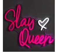 THE CONCEPT FACTORY - LA0108 Lampe LED Effet Néon Slay Queen USB - Luminaire Décoratif Chambre et Bureau - Éclairage Personnalisable - Taille 33 cm - Couleur Rose