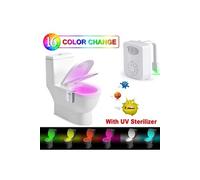 Lampe Toilette Veilleuse -avec 16 Couleurs Lampe Toilette LED Détecteur avec Désinfection UV, Lumières de Toilette de Capteur Activé