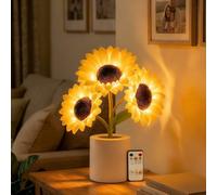 Lampe tournesol scintillante, lumière tournesol 2026 à intensité variable, lampe de table LED rechargeable par USB, veilleuse d'ambiance pour maman, amie, épouse, mariage (télécommande)