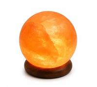 Lampe USB en Cristal de Sel d'Himalaya Naturel Sphère - 100% Authentique - Sculpté à la Main - Base en Bois - Câble Électrique USB Fourni - Environ 500g - Zen’Light, Orange