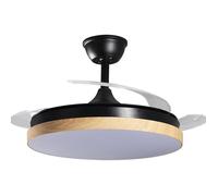 Lampe Ventilateur de Plafond Noir et Bois avec pales rétractables 3 Couleurs de lumières et télécommande Ø106 x 36-53 cm