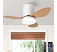 Lampe Ventilateur Plafond Silencieux Avec Télécommande, Petit Ventilateur Plafonnier Avec Lumiere Intégrée, Luminaire Ventilateur Plafonnier Design Pour Chambre, Reversible Motore DC, 6 Vitesses