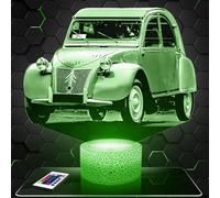 Lampephoto.fr - Lampe 2 CV Veilleuse 3D Voiture de collection | Fait en France, Socle au Choix, Luminosité Ajustable, Piles/USB, Gravure HD au Laser, Idée cadeau Homme, Fan de Voiture