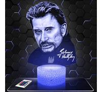 Lampephoto.fr - Lampe 3D Johnny Hallyday Idée Cadeau Fan Chanson Française, Fan de Johnny Hallyday, Veilleuse Tactile Led Illusion, Effet Hologramme 3D, Idée Cadeau Noël Anniversaire Garçon TOP