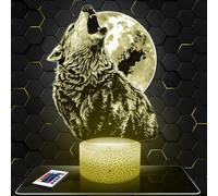 Lampephoto.fr - Lampe 3D Loup Lune, Décoration Collection Animal, Loup Idée Cadeau Homme Femme, Objet Loup Lune Veilleuse LED Adulte, Décoration Chambre, Idee Cadeau Noel Homme Femme Original, TOP