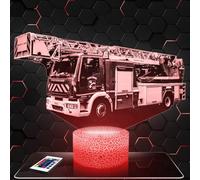 Lampephoto.fr - Lampe Camion de Pompier Veilleuse 3D Soldat du Feu | Fait en France, Socle au Choix, Luminosité Ajustable, Gravure HD au Laser, Idée cadeau Pompier, Accessoire Soldat du Feu