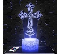 Lampephoto.fr - Lampe Croix Chrétienne Veilleuse 3D Religieuse | Fait en France, Socle au Choix, Luminosité Ajustable, Piles ou USB, Gravure HD au Laser, Idée cadeau Chrétien, Catholique