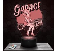 Lampephoto.fr - Lampe Garage Pin Up Vintage Veilleuse 3D Hologramme Filaire | Fait en France, Socle et Format au Choix, Luminosité Ajustable, Piles ou USB, Gravure HD au Laser, Idée cadeau Homme, Femme