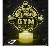 Lampephoto.fr - Lampe Logo Gym No Pain No Gain Veilleuse 3D Musculation | Fait en France, Socle au Choix, Luminosité Ajustable, Gravure HD au Laser, Idée cadeau Homme Musculation, Go Muscu