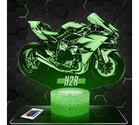 Lampephoto.fr - Lampe Moto H2R Kawa Veilleuse Tactile 3D Motard | Fait en France, Socle au Choix, Luminosité Ajustable, Piles/USB, Gravure HD au Laser, Idée cadeau Motard, fan de deux-roues