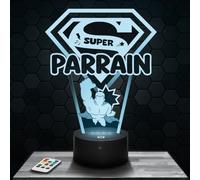 Lampephoto.fr - Lampe Super Parrain Veilleuse Tactile 3D Parrainage | Fait en France, Socle et Format au Choix, Luminosité Ajustable, Piles ou USB, Gravure HD au Laser, Idée cadeau Homme