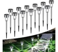 Lampes de jardin à énergie solaire - Lot de 12 lampes solaires étanches en acier inoxydable pour allée, terrasse, pelouse et décoration de jardin (blanc froid)