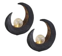 Lampes de jardin extérieur croissant de lune lumière solaire décorative LED lumière solaire lune, boule croissant noir marron, LED, H 30,5 cm, terrasse, lot de 2