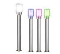 Lampes de jardin extérieur lampe d'extérieur argentée lampadaire éclairage de chemin, télécommande dimmable, acier inoxydable métal blanc clair, IP54, 1x LED RGB 8,5W 806Lm blanc chaud, DxH 12x80cm