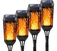 Lampes de jardin solaires avec effet de flamme réaliste, étanches (IP65), allumage et extinction automatiques, pour pelouse, cour et allée (lot de 4)