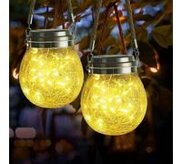 Lampes de jardin solaires, lot de 2 : lampes solaires, kit de fixation solaire, éclairage en verre pour balcon, allée de jardin, clôture, décoration - blanc chaud