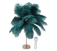 Lampes de Table sans Fil, Lampe de Bureau à Commande Tactile Légère, Lampe de Chevet LED Lanterne Rechargeable, Veilleuse en Plumes D'autruche, Lampe de Chambre (Vert foncé)