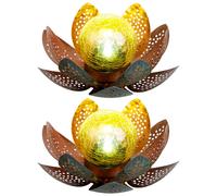 Lampes d'extérieur de jardin lumière solaire décorative LED lumière solaire au design fleur de lotus, boule en verre doré, LED, 22cm, terrasse, lot de 2