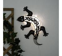 Lampes murales solaires pour l'extérieur figurine de jardin d'animaux figurine de lumière solaire gecko pour montage mural, métal de couleur bronze, chacune 1x LED, LxH 50x25 cm