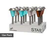 Lampes solaires colorées "Ibiza" pour l'éclairage de chemins, lot de 12, mélange de couleurs, en acier inoxydable, avec détecteur de lumière, hauteur 29 cm