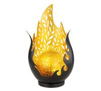 Lampes solaires de décoration de jardin pour l'extérieur, boule de verre d'optique de flamme d'or, perforation décorative en métal de batterie d'IP44, 1x LED, LxWxH 16.5x12.5x26.5cm