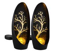 Lampes solaires de décoration de jardin pour l'extérieur, décoration de balcon extérieur, noir, argent, arbre, boule de verre, batterie métal IP44, 1x LED, LxlxH 14x7x30cm, lot de 2
