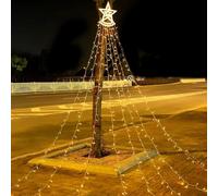 Lampes solaires de Noël d'extérieur à énergie solaire étanche à distance | Guirlande lumineuse cascade avec étoile LED pour cour, pelouse, patio, porche, salon, fête, mariage, Nouvel An