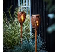 Lampes solaires décoratives en forme de torches, avec effet de flamme, en bambou, indice de protection IP44